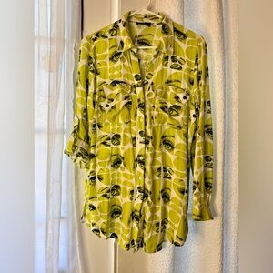 Milk & Honey abstract eye print button up blouse, size medium